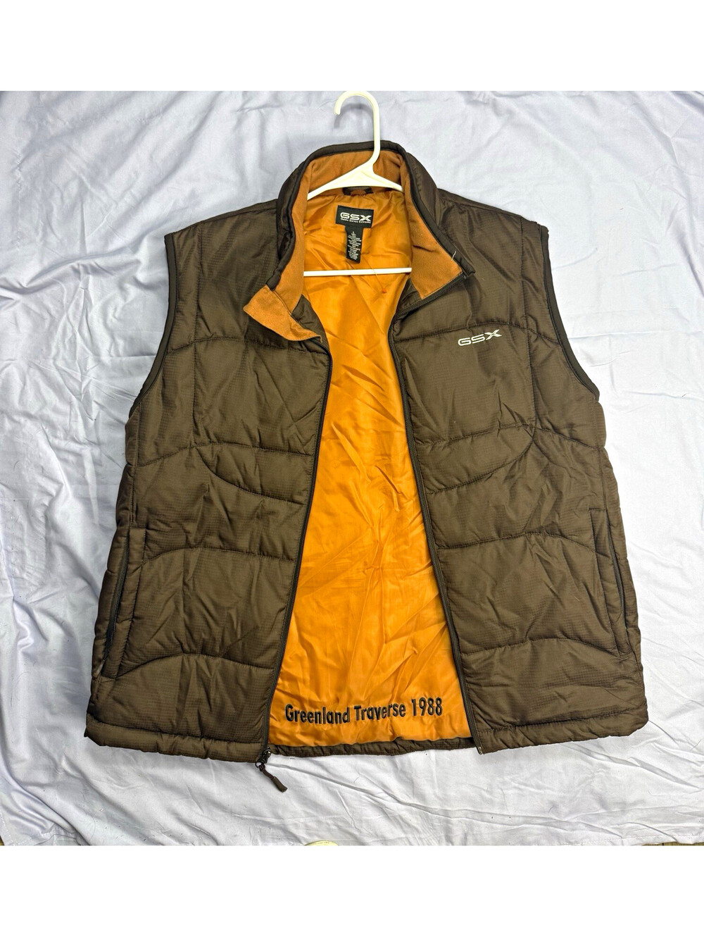 GSX Men's Brown Puffer Vest Full Zip Stand-Up Collar w/ Pockets, Size L